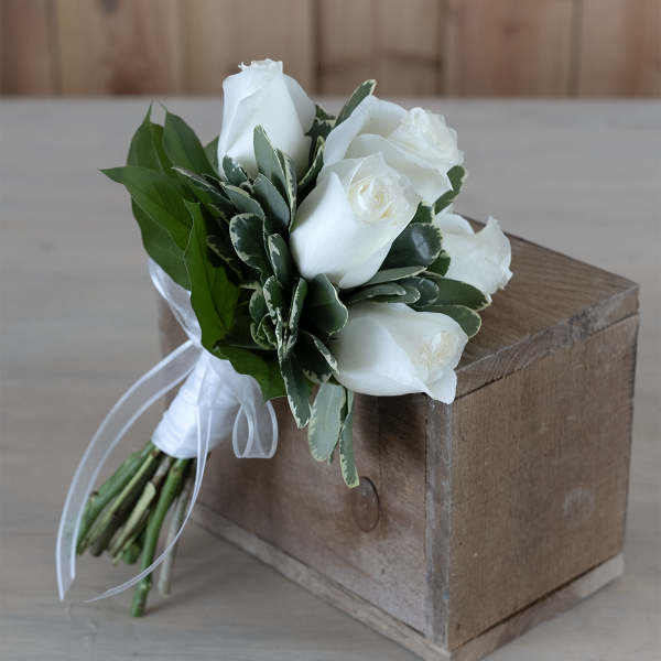 White Rose Prom Handtied Bouquet