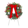 Wreath with Velvet Bow & Pinecones on Easel: Designer's Choice Premium Upgrade