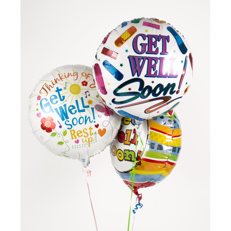 Get Well 3 Balloon Bouquet - Same Day Delivery