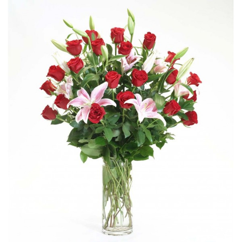 Two Dozen Roses with Stargazers - Same Day Delivery