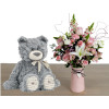 Pink Sweetheart: Add Roses and Gray Loved Bear