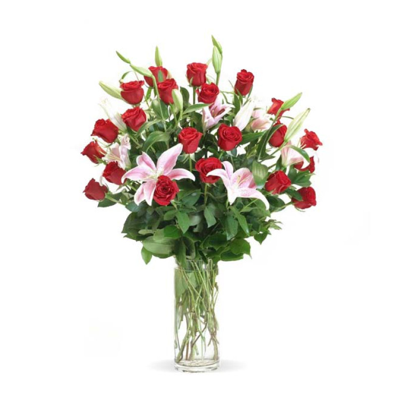 Two Dozen Roses Arranged in a Vase - Same Day Delivery