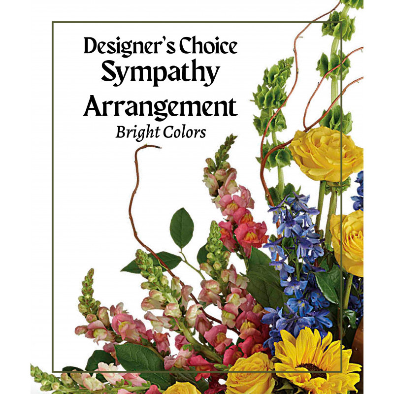 Bright Colors Sympathy Arrangement Designer Choice  - Same Day Delivery