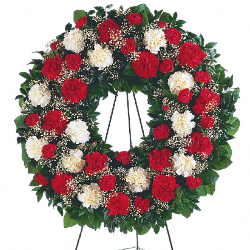 Red and White Wreath - Same Day Delivery