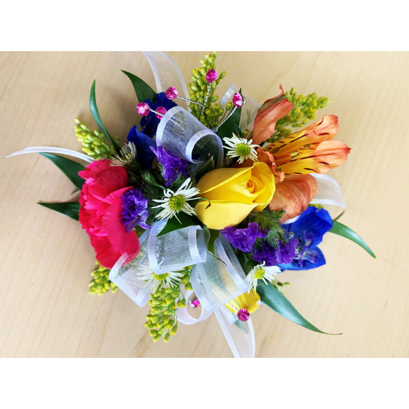 Mixed Riot of Color Corsage - Same Day Delivery