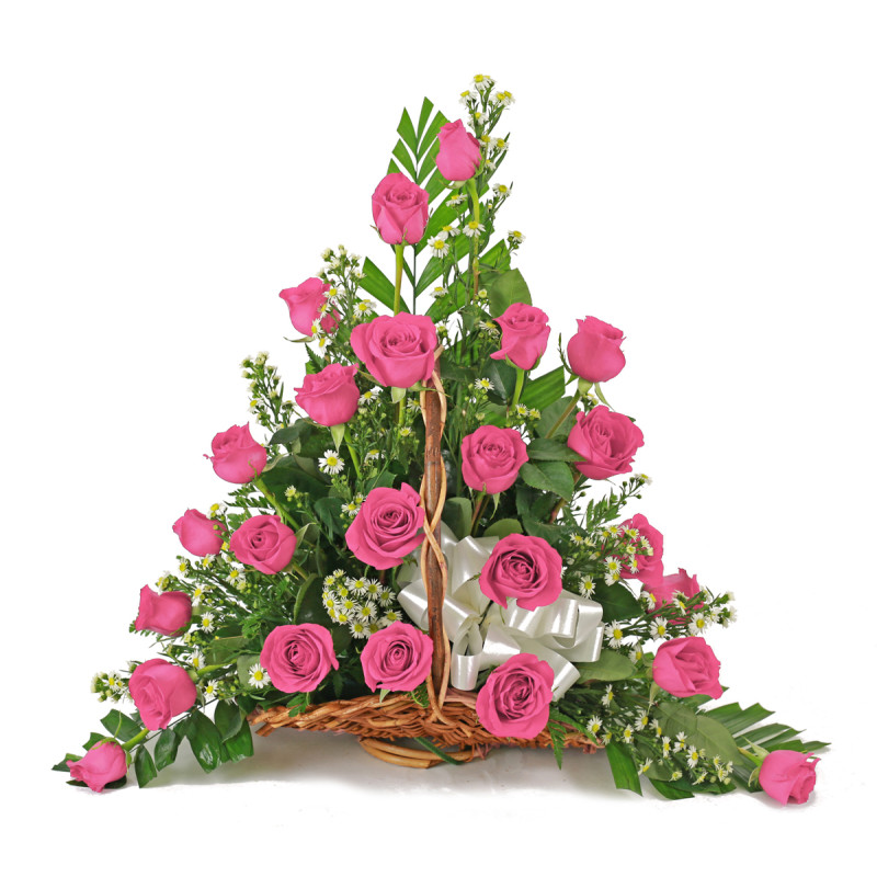 24 Dark Pink Rose Fireside Basket - Same Day Delivery