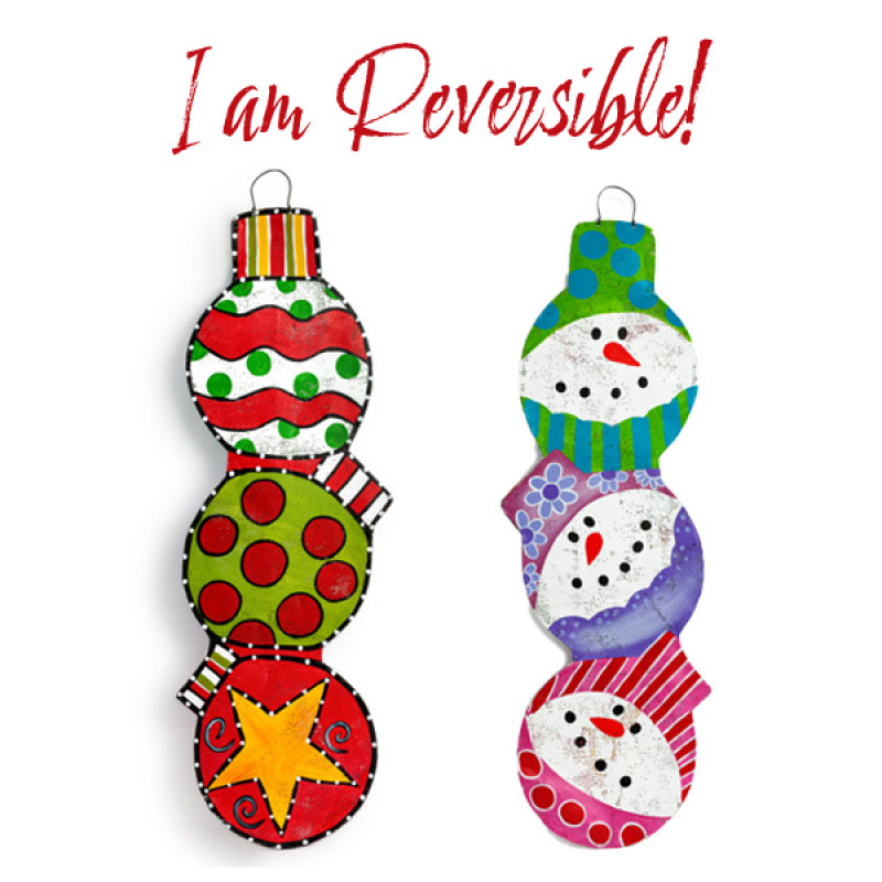 Reversible Snowmen and Ornaments Door Hanger - Same Day Delivery