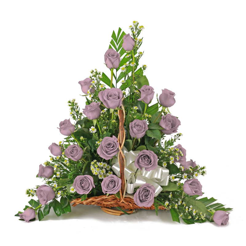 24 Lavender Rose Fireside Basket - Same Day Delivery