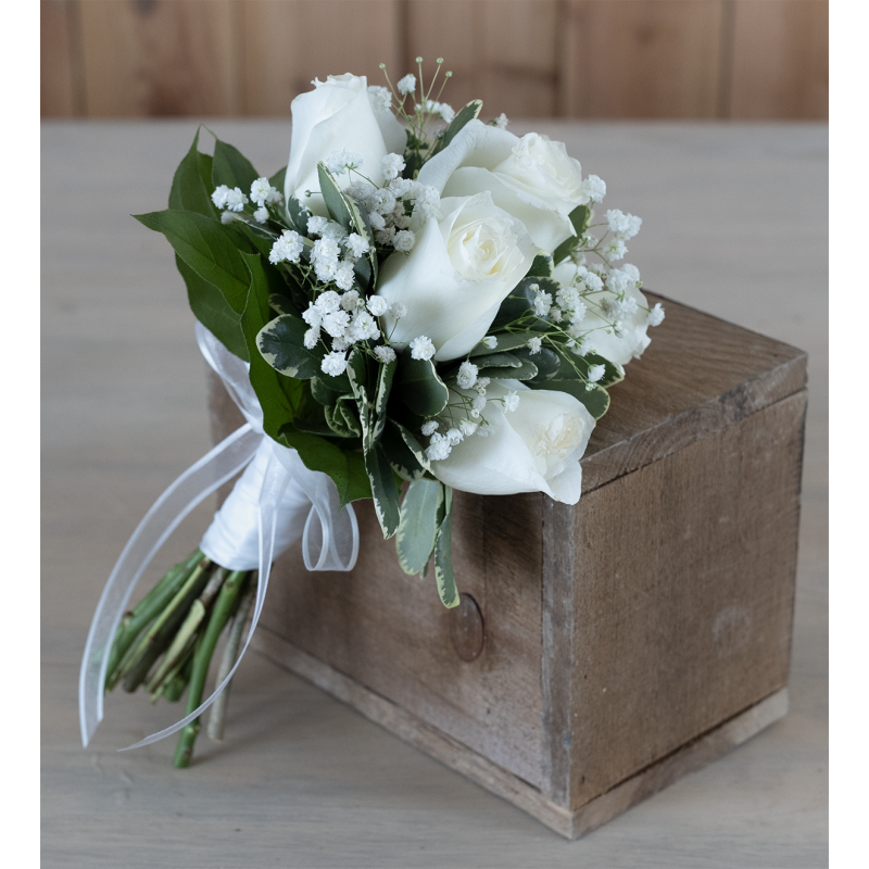 White Rose Prom Handtied Bouquet - Same Day Delivery