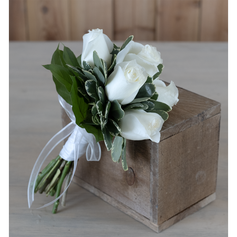 White Rose Prom Handtied Bouquet - Same Day Delivery