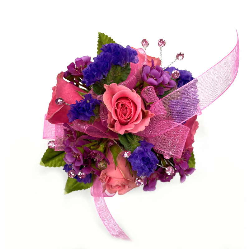 Pink and Purple Miniature Rose Wrist Corsage - Same Day Delivery