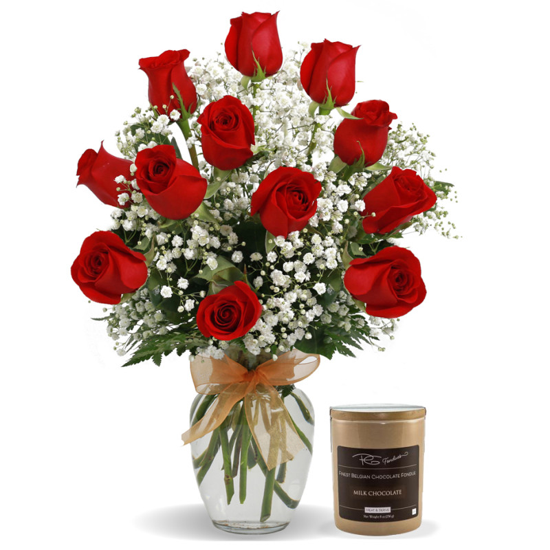 Roses & Chocolate Fondue - Same Day Delivery