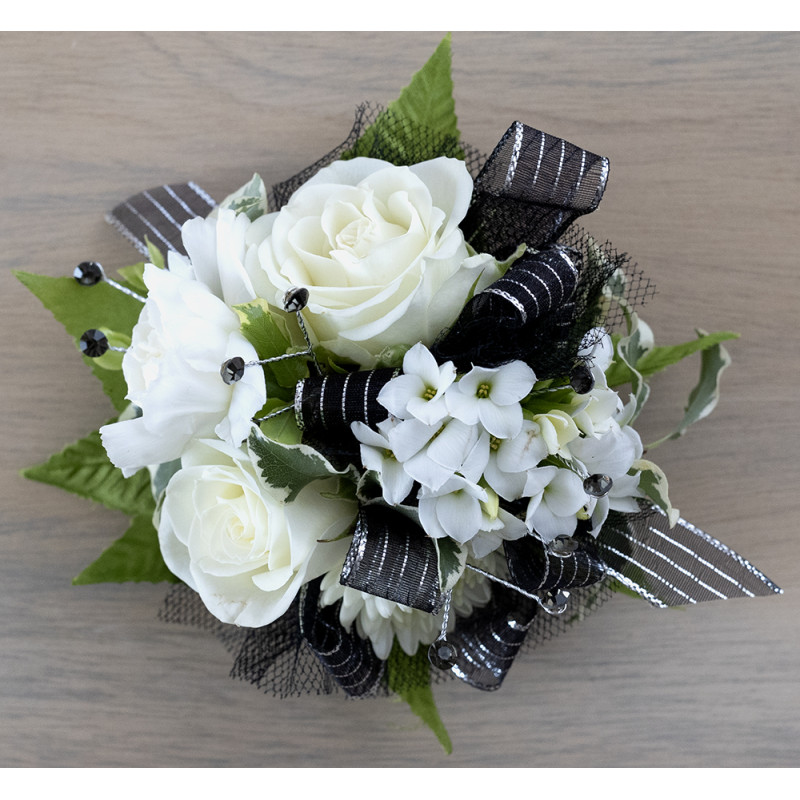Black and White Mixed Corsage - Same Day Delivery