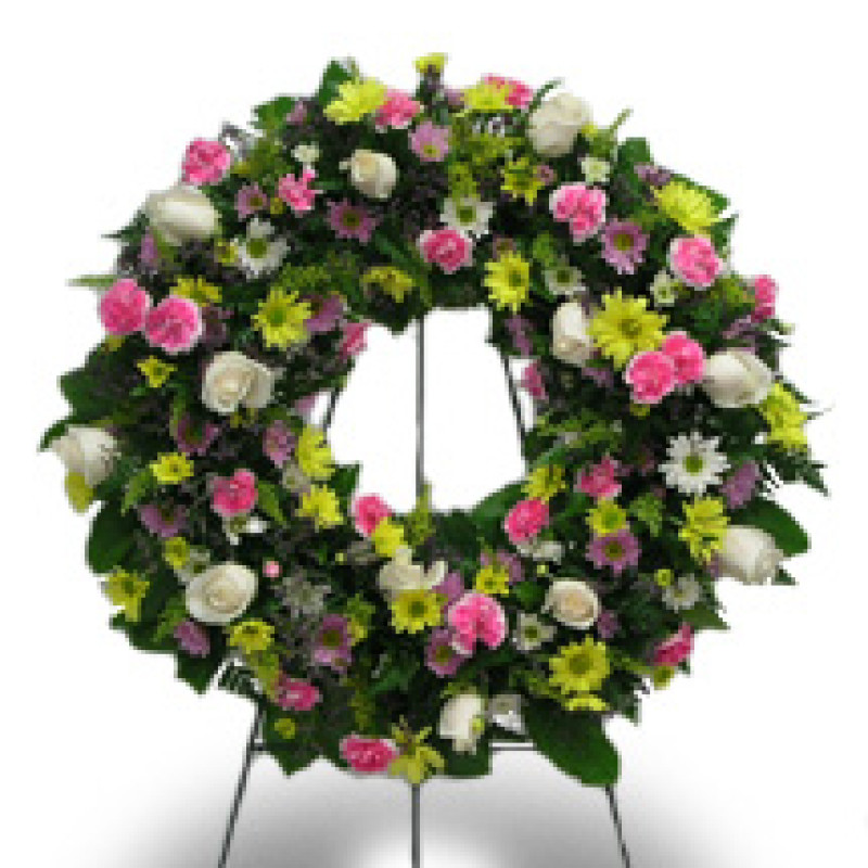 Pastel Mixed Flower Wreath - Same Day Delivery