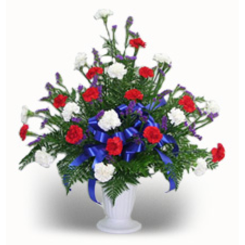 Twenty-Four Carnation Urn Patriotic - Same Day Delivery