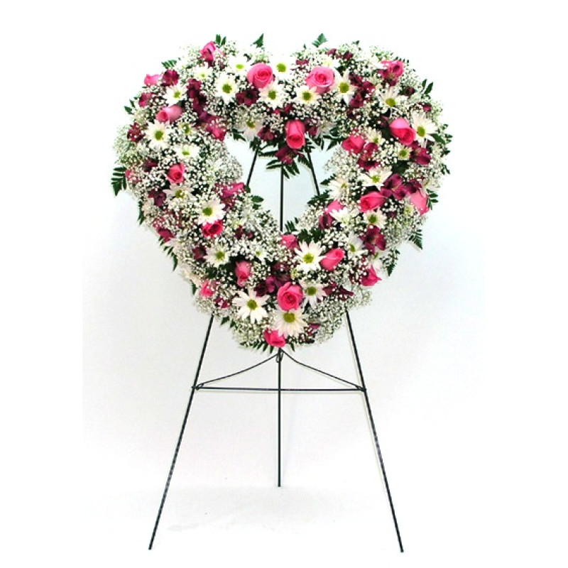 Twenty-Four Rose & Daisy Heart Wreath - Same Day Delivery