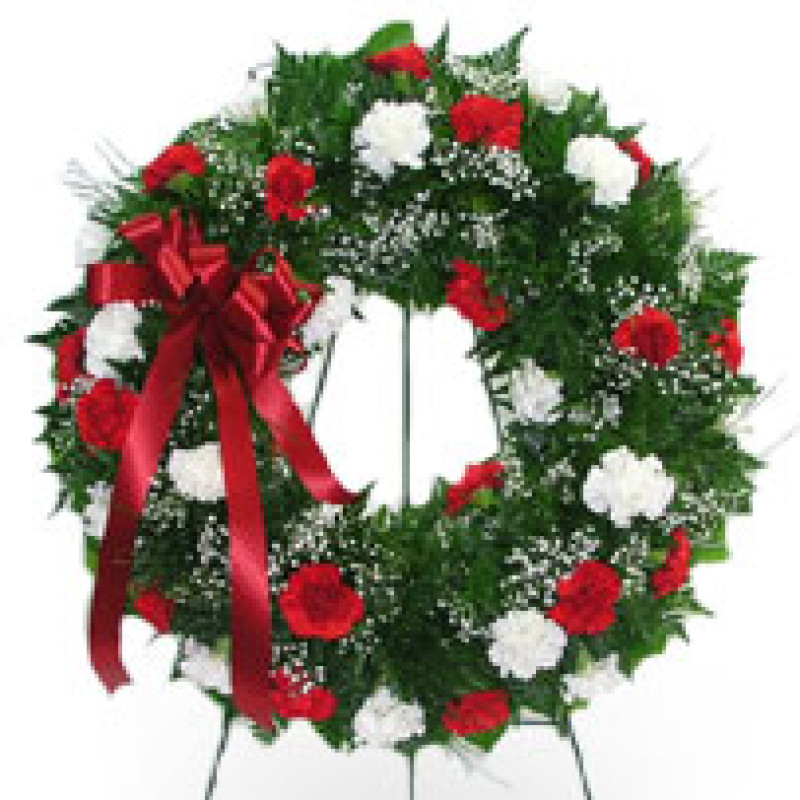 Thirty-Six Carnation Wreath Red & White - Same Day Delivery