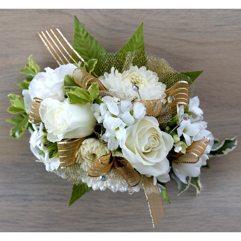 Gold and White Mix Corsage - Same Day Delivery