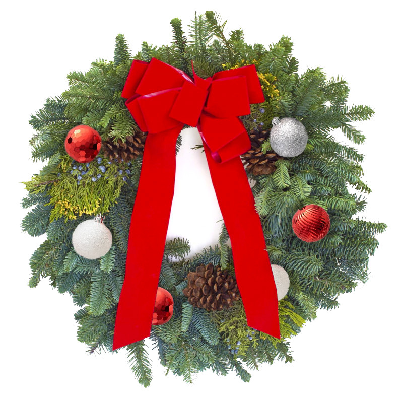 Wreath with Velvet Bow & Pinecones - Same Day Delivery