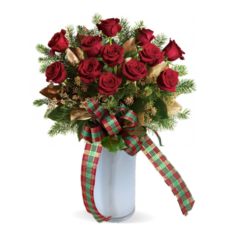 A Christmas Dozen Roses - Same Day Delivery