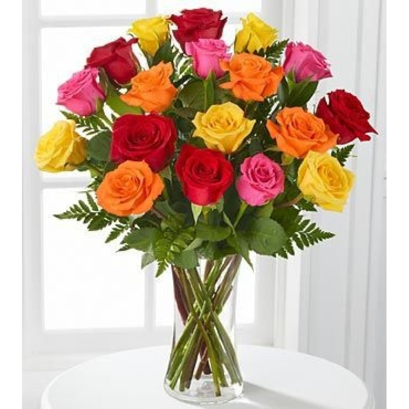 Eighteen Vibrant Roses - Same Day Delivery