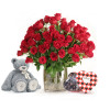 100 Rose Grand Gesture Package: 100 Roses Grand Gesture, Jumbo Loved Bear and Heart Box of Chocolate