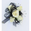 White and Black Miniature Rose Wrist Corsage: Traditional