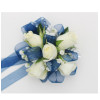 White and Blue Miniature Rose Wrist Corsage: Traditional