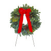 Wreath with Velvet Bow & Pinecones on Easel: Traditional 24 in. Wreath on Easel