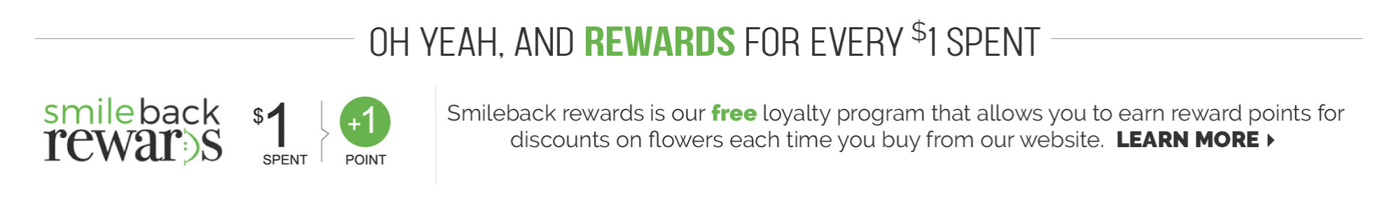 Flowerama Smileback Rewards Program, Earn 1 point for every $1 spent